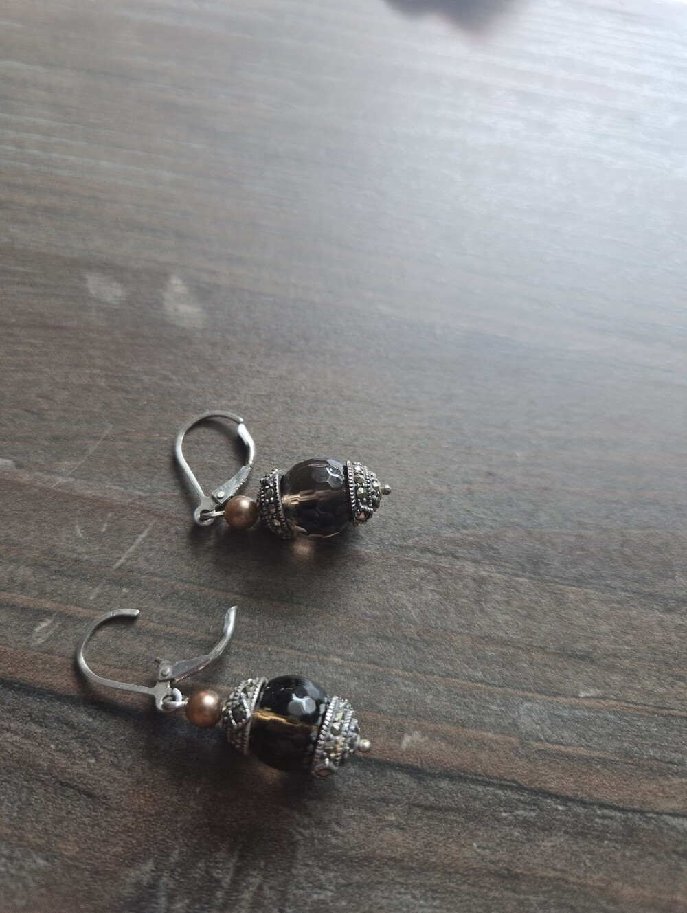 925 Silver Black Glass Bead And Marcasitc Drop Earrings - Elegant Everyday Style